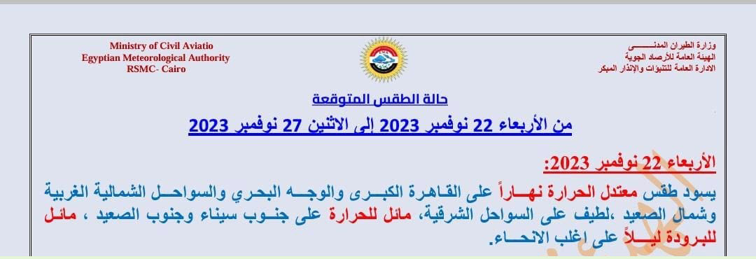 البسوا من طقس الـ6 أيام توقف حتى الاث 27 أبريل 2023 3 22 أبريل 2023