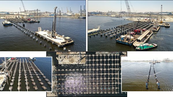 النقل تنشر تصويرا جويا لأعمال تنفيذ محطة الصب الجاف بميناء الإسكندرية